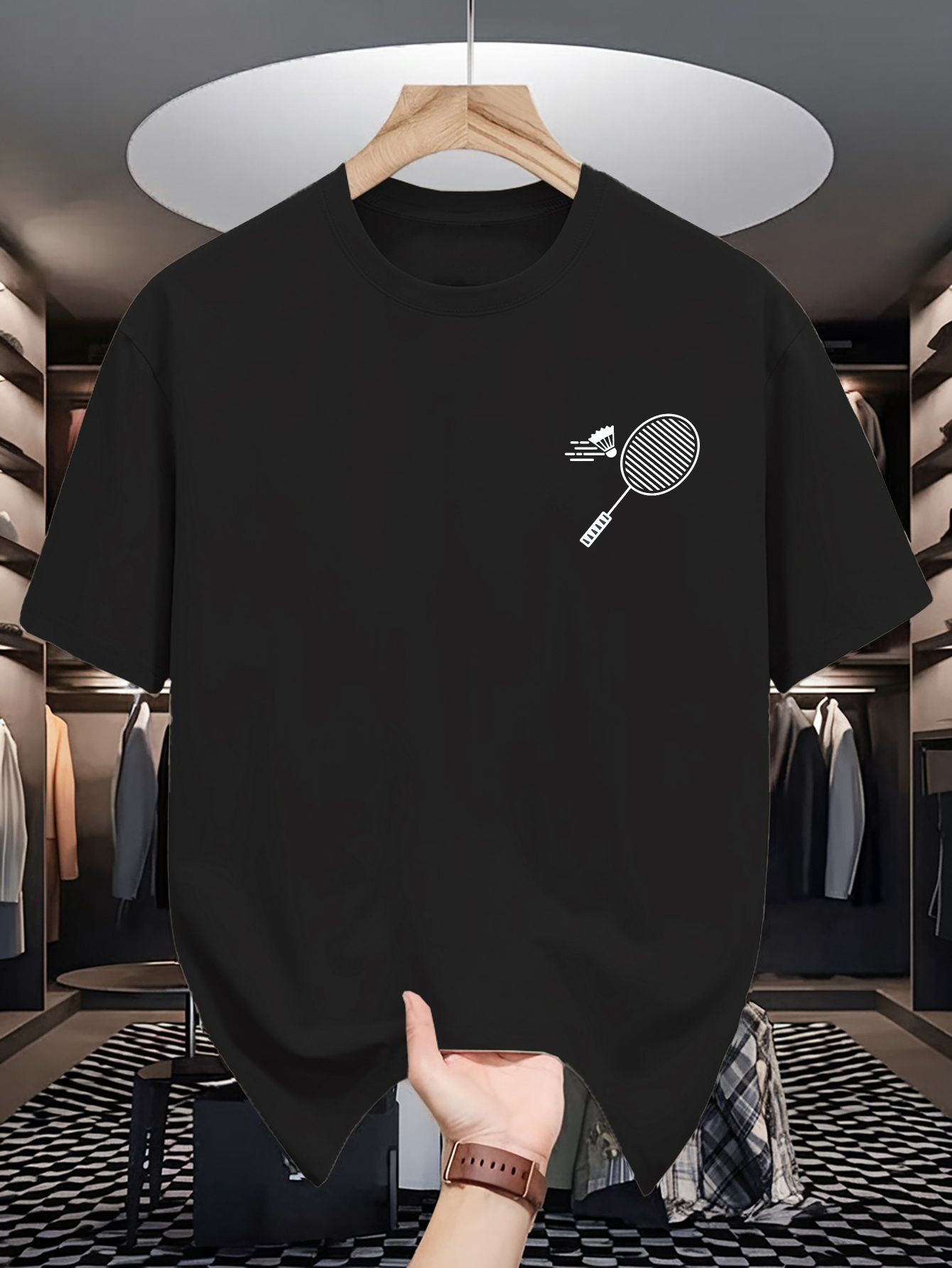 เสื้อยืดคอกลมผู้ชาย ลายกราฟิกไ - Badminton Emoji บทวิจารณ์และราคา